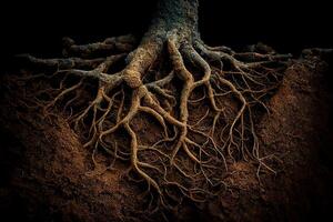 Tree roots in soil underground texture. . Digital Art Illustration photo