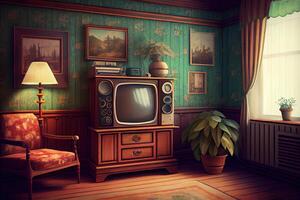 Old vintage interior. Retro room, . Digital Art Illustration photo