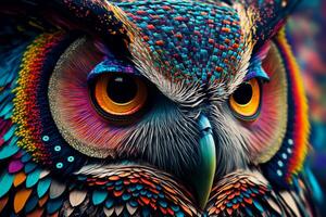 Abstract animal Owl portrait with colorful double exposure paint with . photo