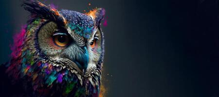 Abstract animal Owl portrait with colorful double exposure paint with . photo