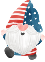 cute fun happy 4th of July Gnome celebrating America freedom independence day watercolour illustration png