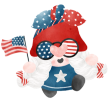 schattig feestelijk pret 4e van juli gnoom waterverf vieren Amerika onafhankelijkheid vrijheid dag tekenfilm hand- tekening png
