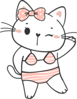 cute summer funny playful kitten cat in sexy bikini swimsuit cartoon doodle hand drawing png