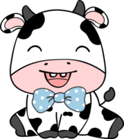 Cute happy smile baby cow sitting cartoon character doodle hand drawing png