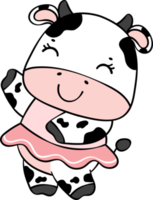 Cute happy smile baby cow sitting cartoon character doodle hand drawing png