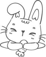 linda sonrisa feliz conejito conejo kawaii animal en el agujero con dibujos animados de zanahoria doodle contorno png