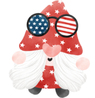 cute fun happy 4th of July Gnome celebrating America freedom independence day watercolour illustration png