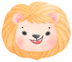 cute watercolour happy baby lion wildlife animal face head cartoon nursery illustration png