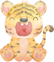 cute happy playful baby tiger watercolour kid animals wildlife cartoon painting illustration png