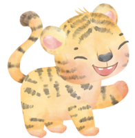 cute happy playful baby tiger watercolour kid animals wildlife cartoon painting illustration png