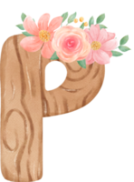 linda acuarela floral de madera alfabeto letra pags png