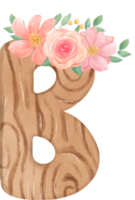 cute watercolor floral wooden Alphabet letter B png