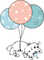 carino kawaii divertente bianca gattino gatto sospeso con compleanno festa palloncini scarabocchio png