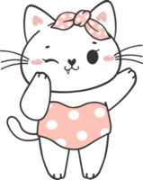 linda verano gracioso juguetón gatito gato en sexy bikini traje de baño dibujos animados garabatear mano dibujo png