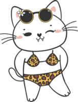 mignonne été marrant espiègle chaton chat dans sexy bikini maillot de bain dessin animé griffonnage main dessin png