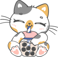 kawaii marrant bulle thé chat amoureux, mignonne boba thé chaton dessin animé griffonnage main dessin png