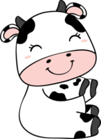 Cute happy smile baby cow sitting cartoon character doodle hand drawing png