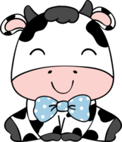 Cute happy smile baby cow sitting cartoon character doodle hand drawing png