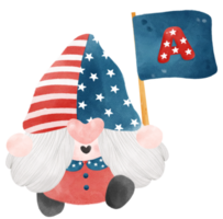 cute festive fun 4th of July Gnome watercolour celebrating America Independence freedom day cartoon hand drawing png