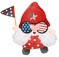 cute festive fun 4th of July Gnome watercolour celebrating America Independence freedom day cartoon hand drawing png