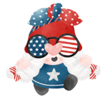 cute fun happy 4th of July Gnome celebrating America freedom independence day watercolour illustration png