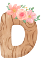 cute watercolour floral  wooden Alphabet letter  D png