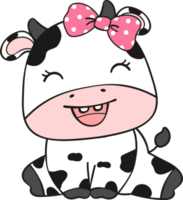 Cute happy smile baby cow sitting cartoon character doodle hand drawing png