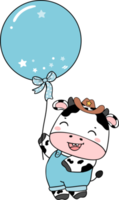 mignonne content sourire bébé vache célébrer anniversaire fête les enfants dessin animé personnage griffonnage main dessin png