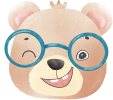 cute watercolor nerd wild bear animal wear glasses cartoon painting png