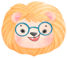 cute watercolour baby nerd wild lion animal wear glasses cartoon painting png