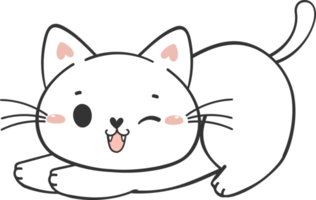 mignonne marrant content blanc chaton chat dessin animé personnage griffonnage dessin png