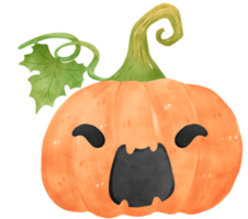 cute watercolour Halloween autumn pumpkins with face carved cartoon hand drawn png