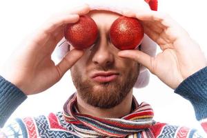 a man in a Santa hat Christmas decorations holiday close-up photo
