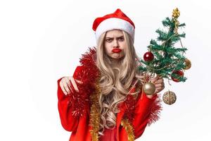 woman wearing santa costume decoration gifts christmas photo