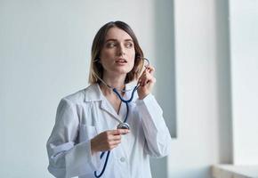 Housing construction medical gown woman Doctor stethoscope medicine laboratory interior window photo