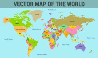 vector mapa de el mundo con el nombres de el países, con el fronteras de el países.