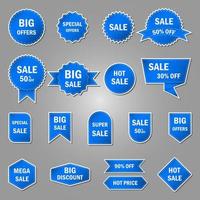 Blue price tags, labels or badges, ribbon banners. vector