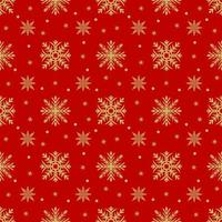 Gold snowflakes and stars seamless pattern on a red background, vector Christmas illustration.