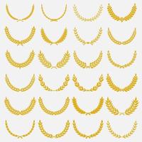 Set of thirty different golden silhouette laurel foliate, oak and olive wreaths. vector