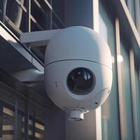 Security, CCTV cameras in the office building, and home security system concept with blur background. Outdoor CCTV Security camera installed on the building wall in the city. photo