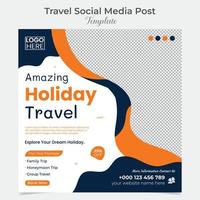 Travel and tour square flyer post banner and social media post template design vector