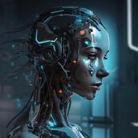 AI, artificial intelligence concept in robotics and cybernetics. Created with generative AI. photo