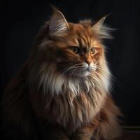 Funny Portrait of Happy Smiling Ginger Cat Gazing with opened Mouth and big eyes on Isolated Black Background. Created with . photo