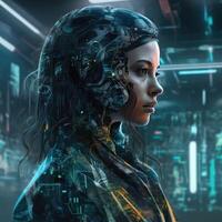 AI, artificial intelligence concept in robotics and cybernetics. Created with . photo