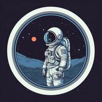 Astronaut in outer space behind the porthole. Created with . photo