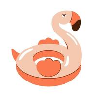 Flat style colorful flamingo swimming ring illustration. Rubber pink bird icon. vector