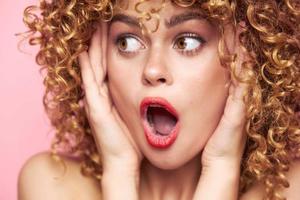 Sexy model Surprised look wide open mouth holidays charm model background photo