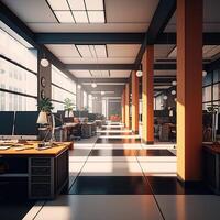 Interior of modern office workplaces of employees generation ai photo