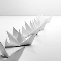 Leadership concept with white paper ship leading among white. . photo