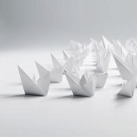 Leadership concept with white paper ship leading among white. . photo